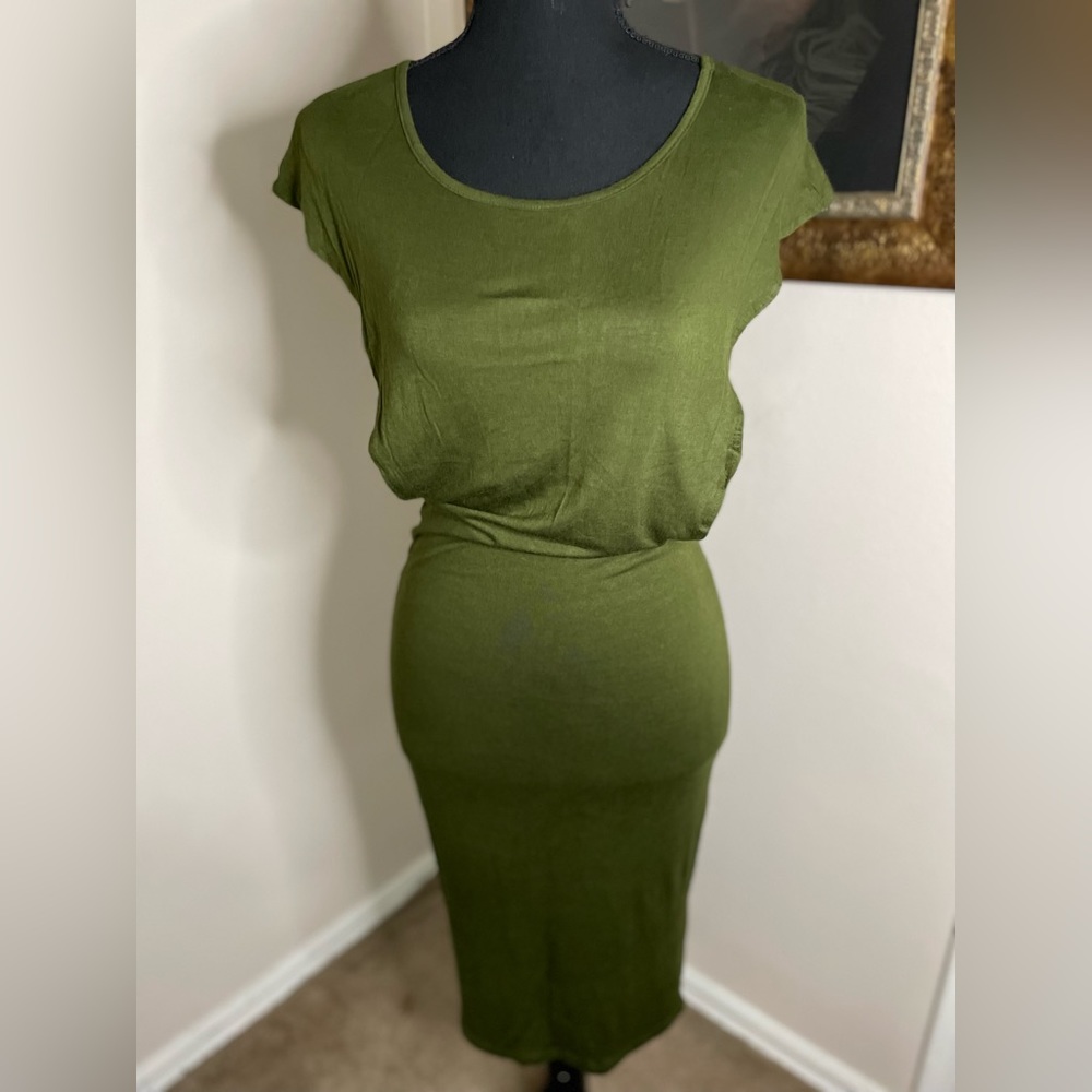 Hunter green open side dress